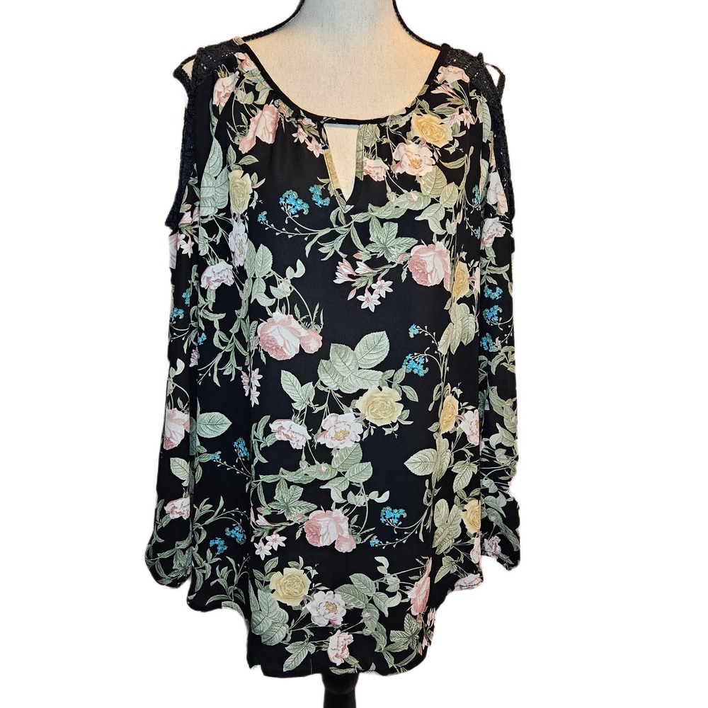 Faded Glory Large (12-14) Floral‎ Print Cold Shoulder Blouse
